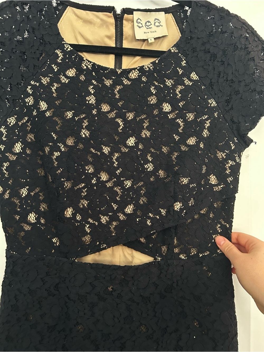 Sea New York Lace Cut Out Lace Black Nude Sheath Dress - Picture 3 of 5